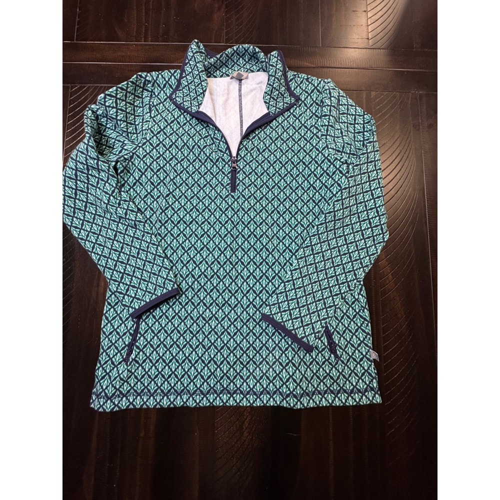 T by Talbots Womens Teal Navy Geometric Print Quarter Zip Pullover Top Size M